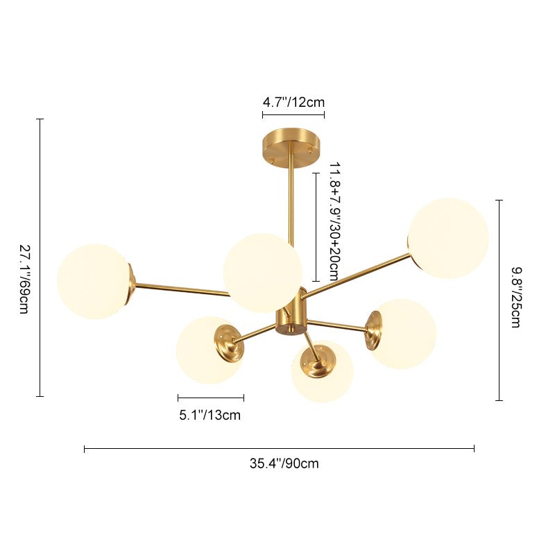 Brass Opal Glass Globe Tier Sputnik Chandelier