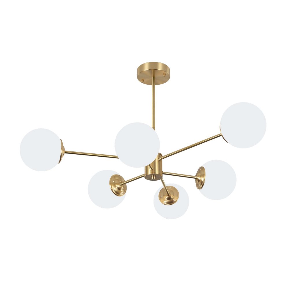 Brass Opal Glass Globe Tier Sputnik Chandelier