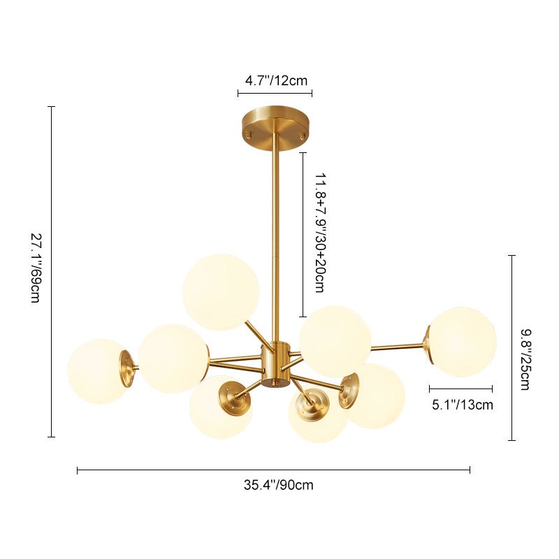 Brass Opal Glass Globe Tier Sputnik Chandelier