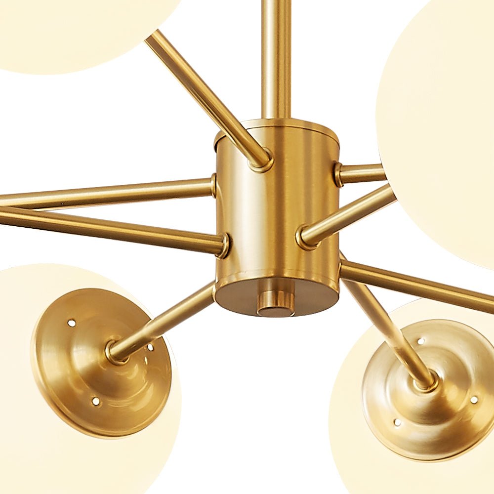 Brass Opal Glass Globe Tier Sputnik Chandelier