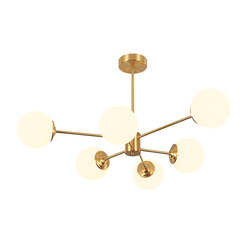 Brass Opal Glass Globe Tier Sputnik Chandelier