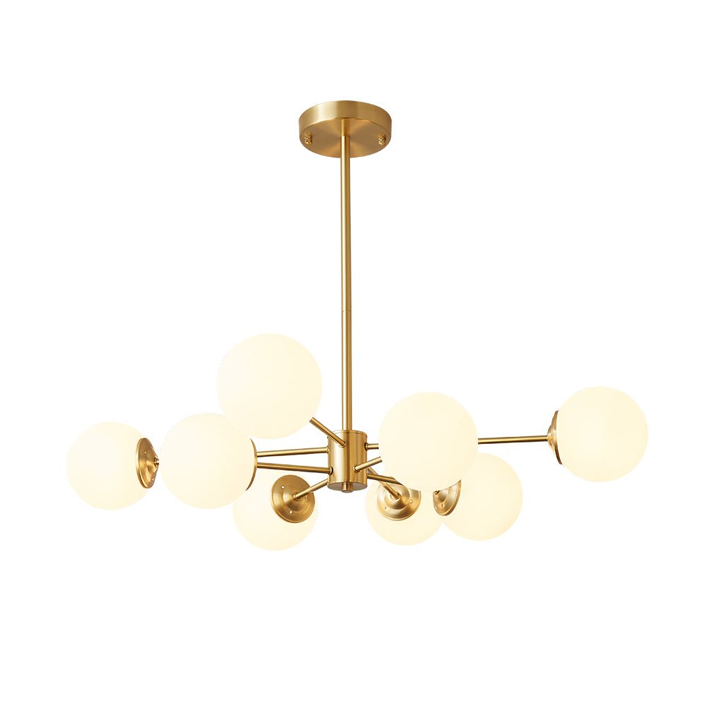 Brass Opal Glass Globe Tier Sputnik Chandelier