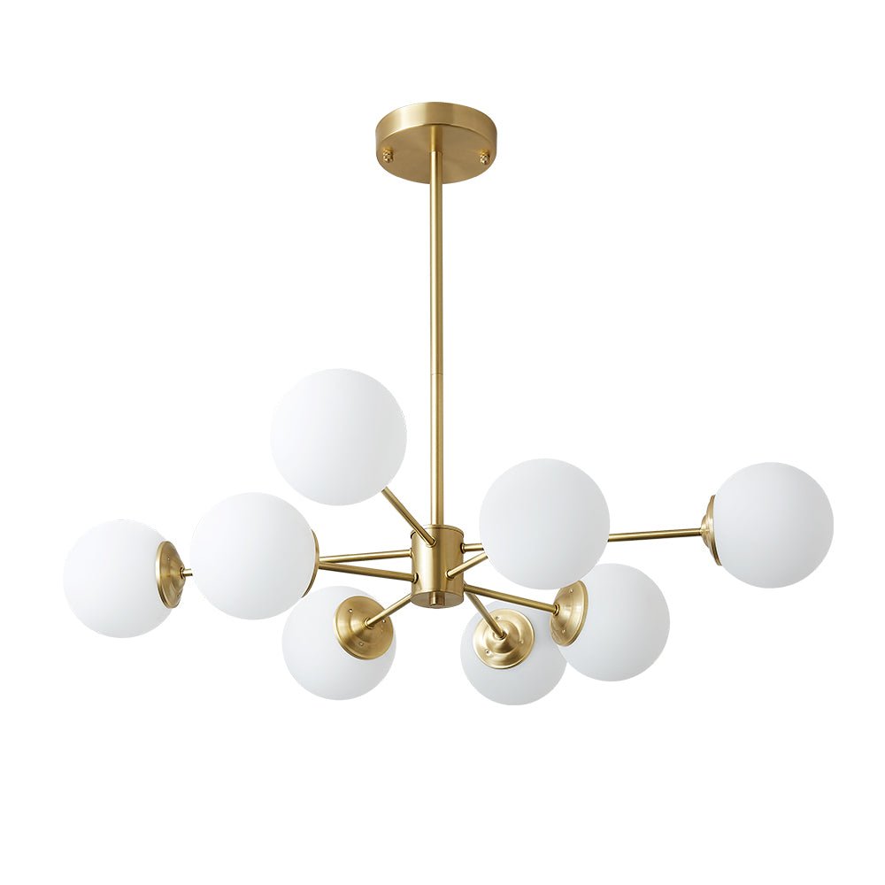 Brass Opal Glass Globe Tier Sputnik Chandelier