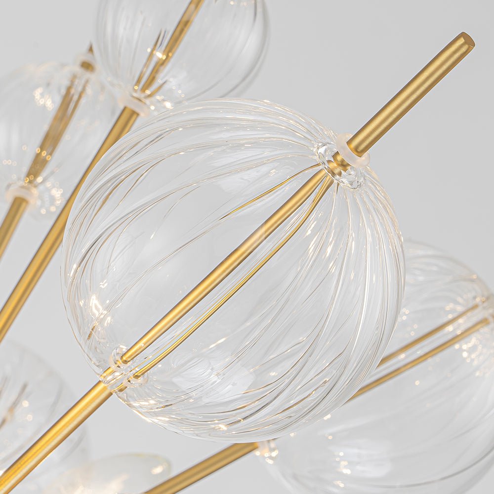 Brass Ribbed Glass Globe Bubble Sputnik Sunburst Chandelier