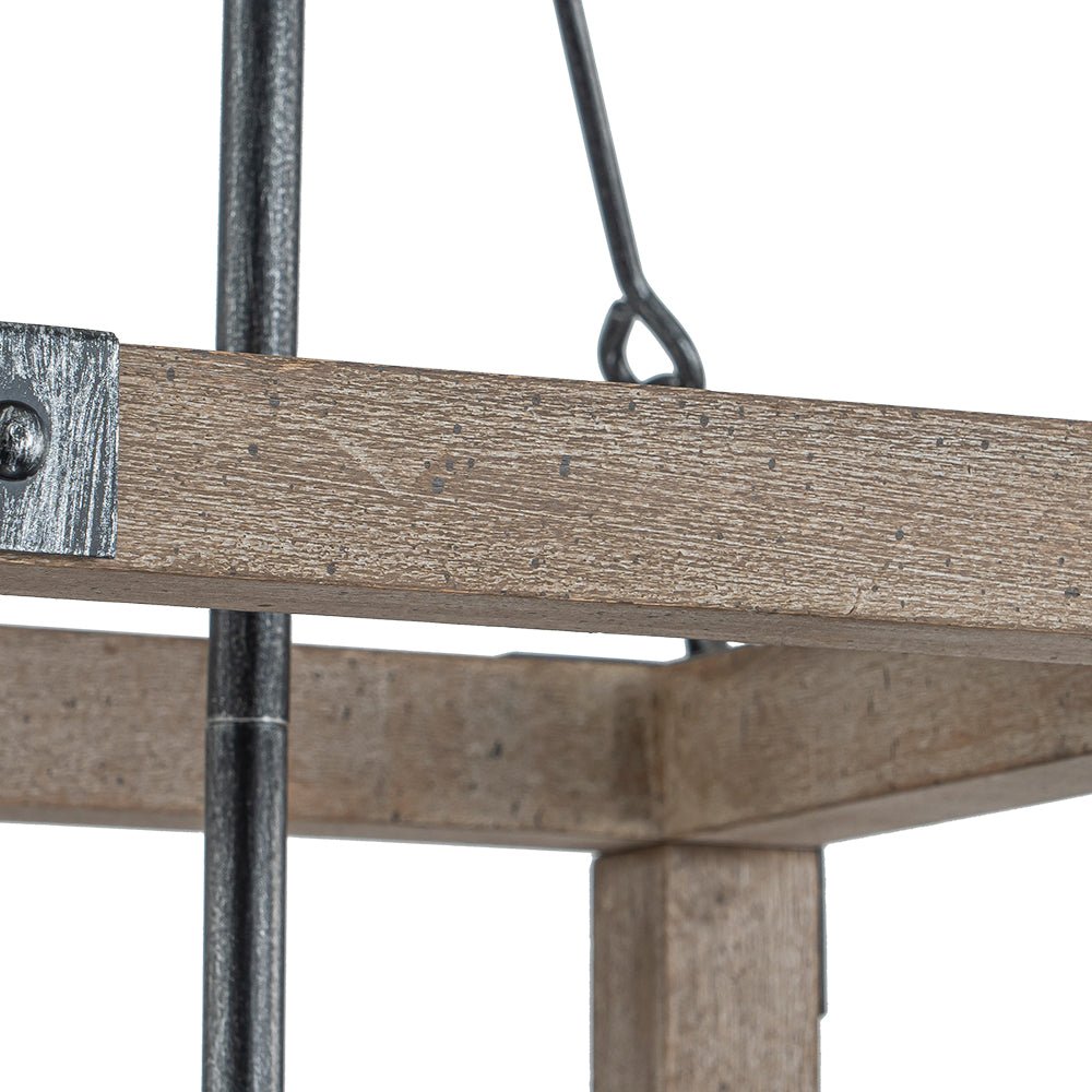 Candle Style Weathered Wooden Square Cage Pendant Light