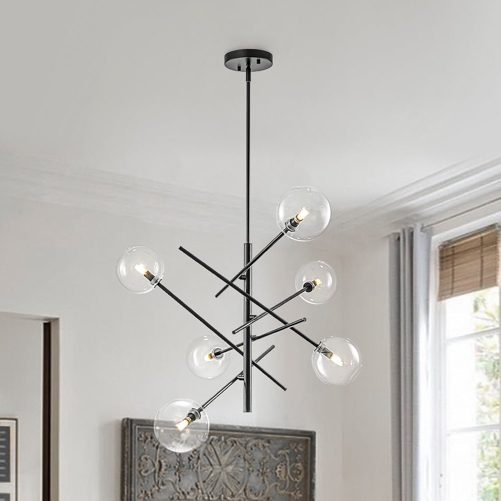 Celestial Glass Globe Sputnik Chandelier - Adjustable Linear Arm
