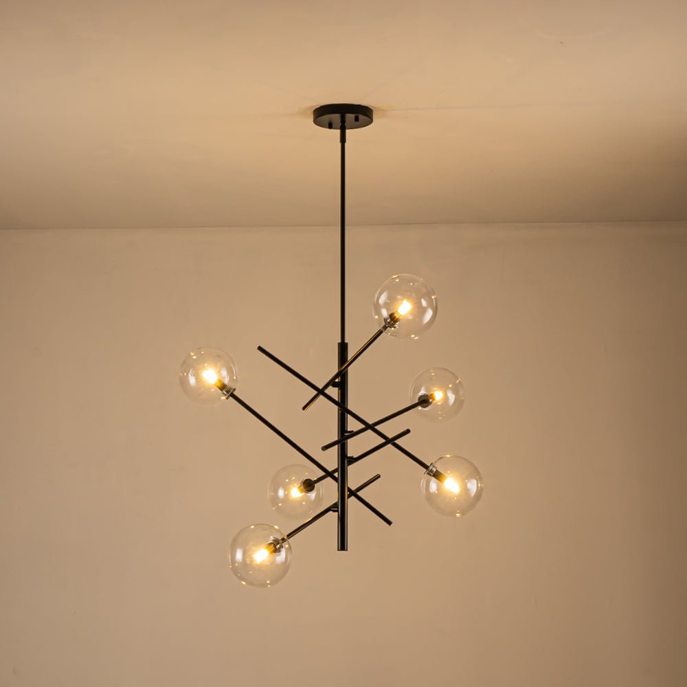 Celestial Glass Globe Sputnik Chandelier - Adjustable Linear Arm