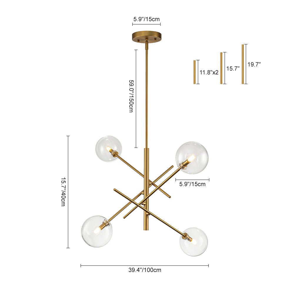 Celestial Glass Globe Sputnik Chandelier - Adjustable Linear Arm