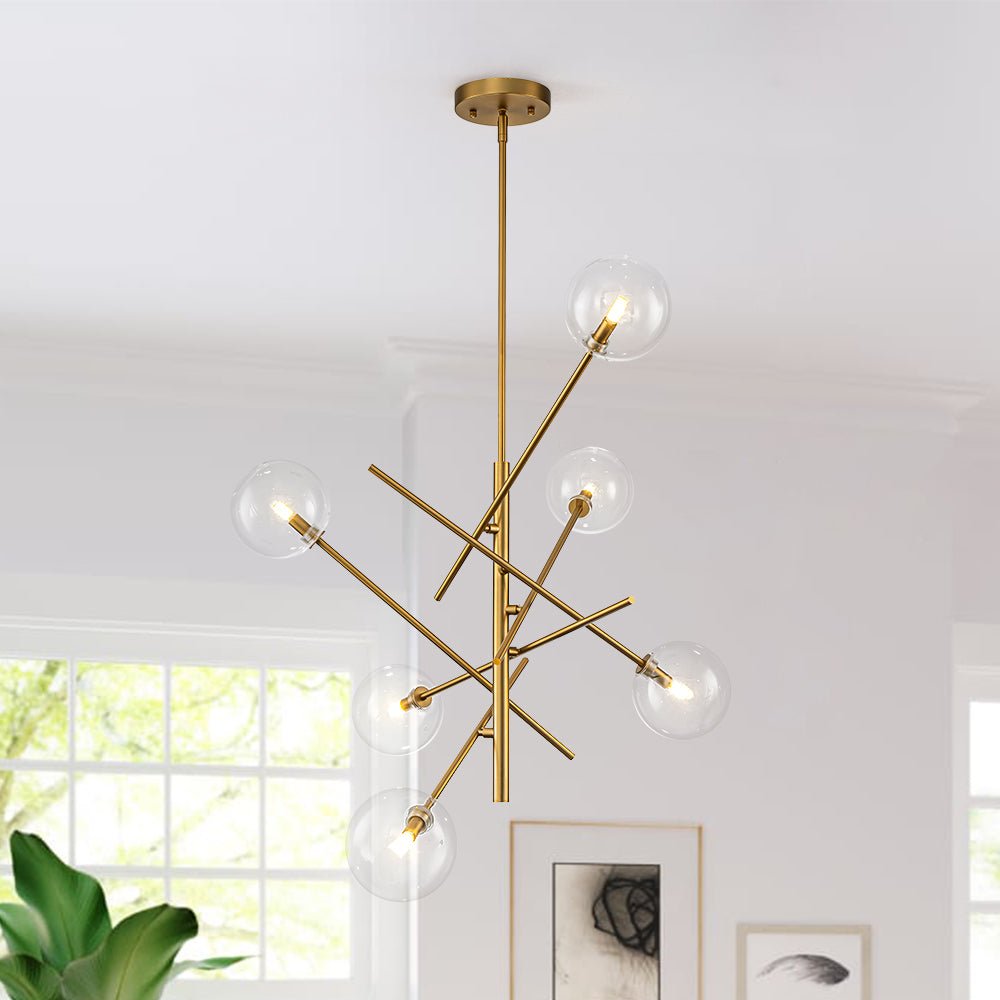 Celestial Glass Globe Sputnik Chandelier - Adjustable Linear Arm