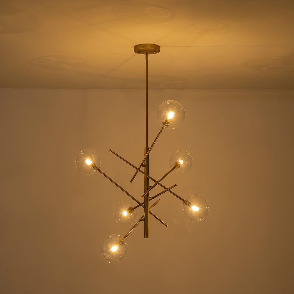 Celestial Glass Globe Sputnik Chandelier - Adjustable Linear Arm