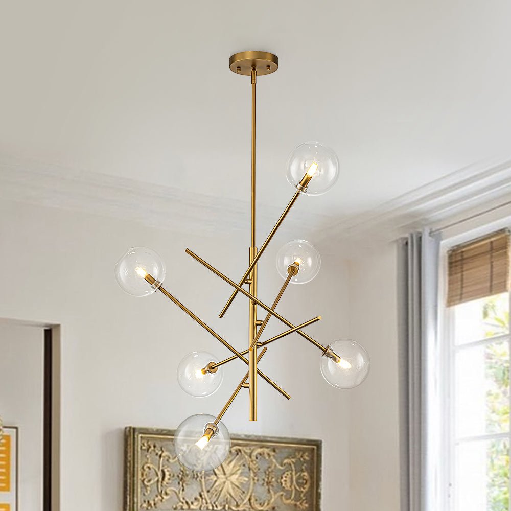 Celestial Glass Globe Sputnik Chandelier - Adjustable Linear Arm