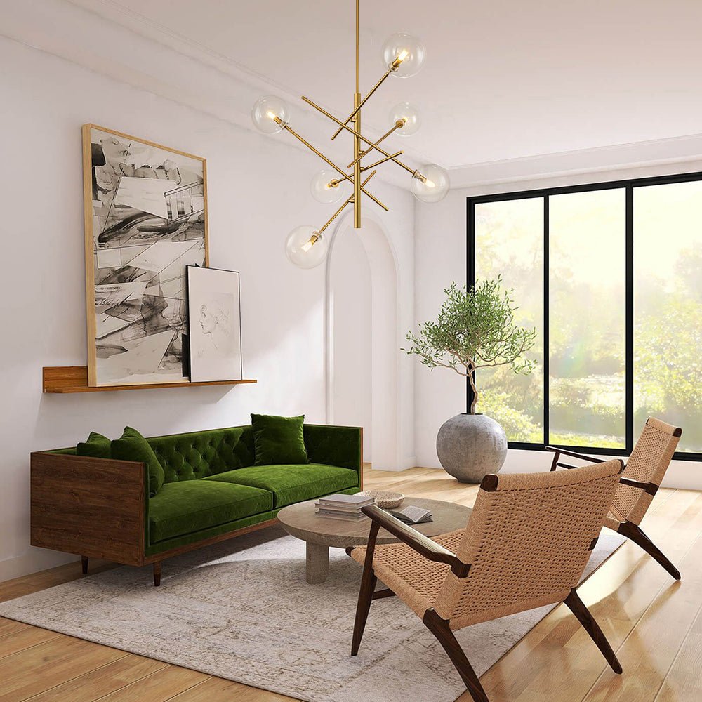 Celestial Glass Globe Sputnik Chandelier - Adjustable Linear Arm