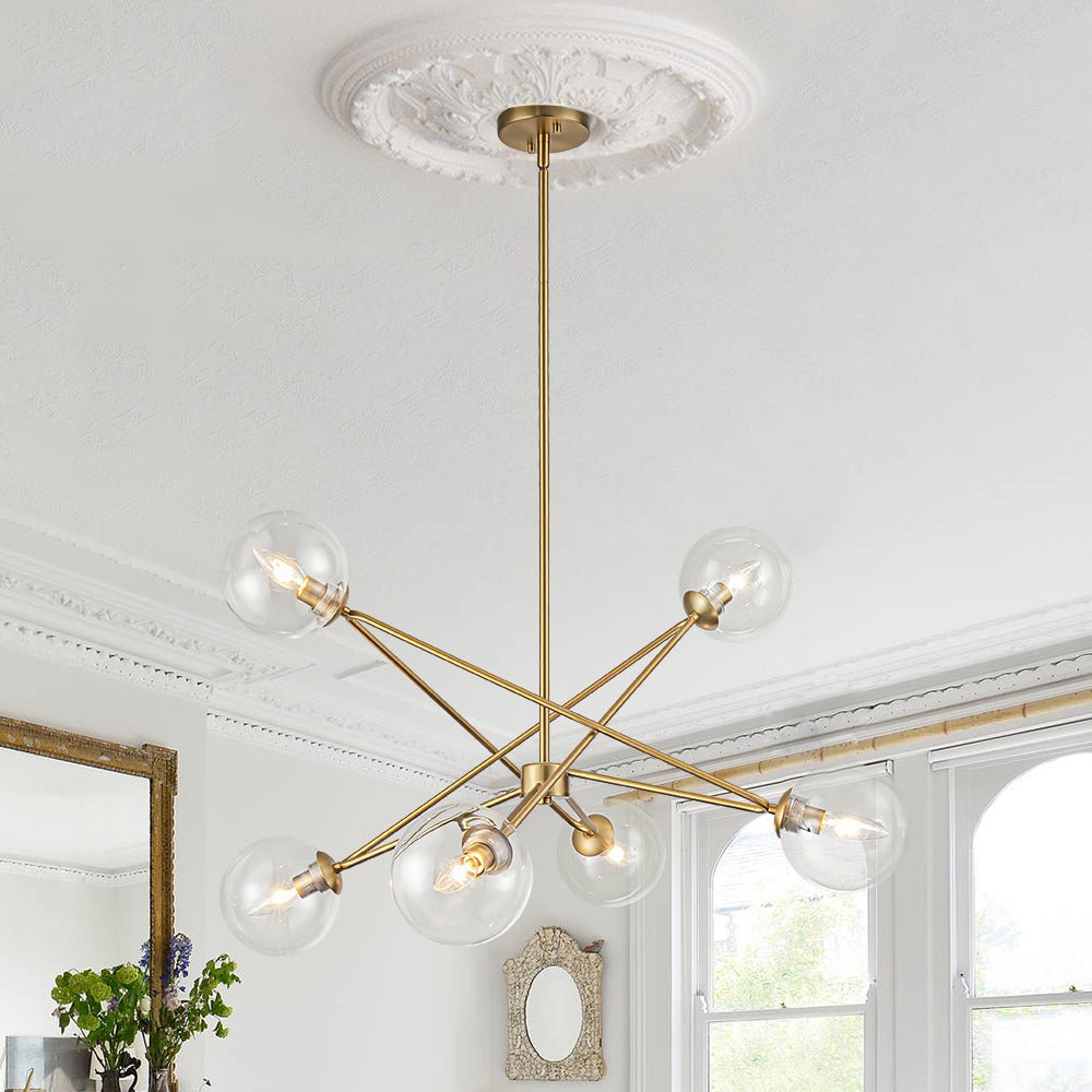 Celestial Glass Globe Staggered Linear Sputnik Chandelier