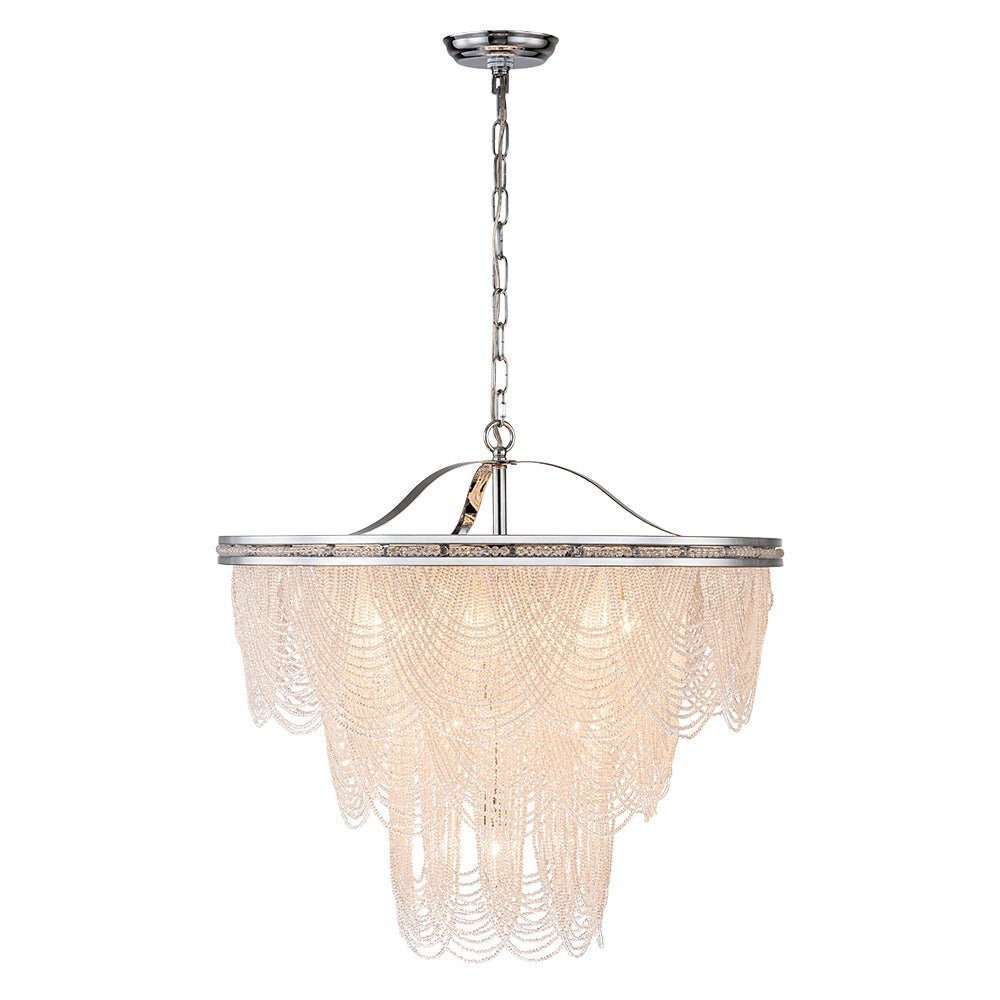 Chrome Glam 10-Light Tiered Crystal Bead Round Chandelier