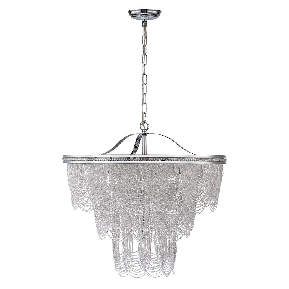Chrome Glam 10-Light Tiered Crystal Bead Round Chandelier