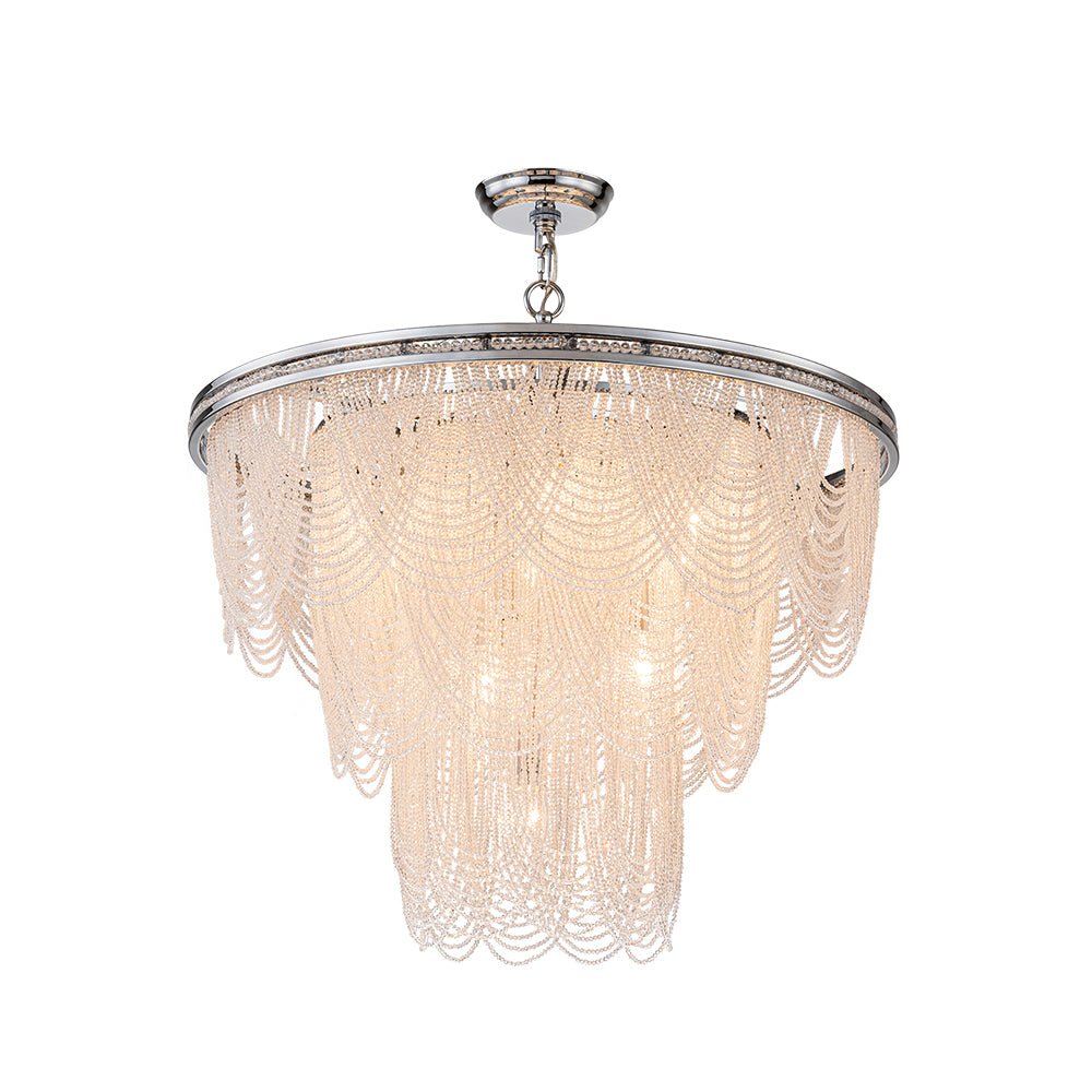 Chrome Glam 10-Light Tiered Crystal Bead Round Chandelier