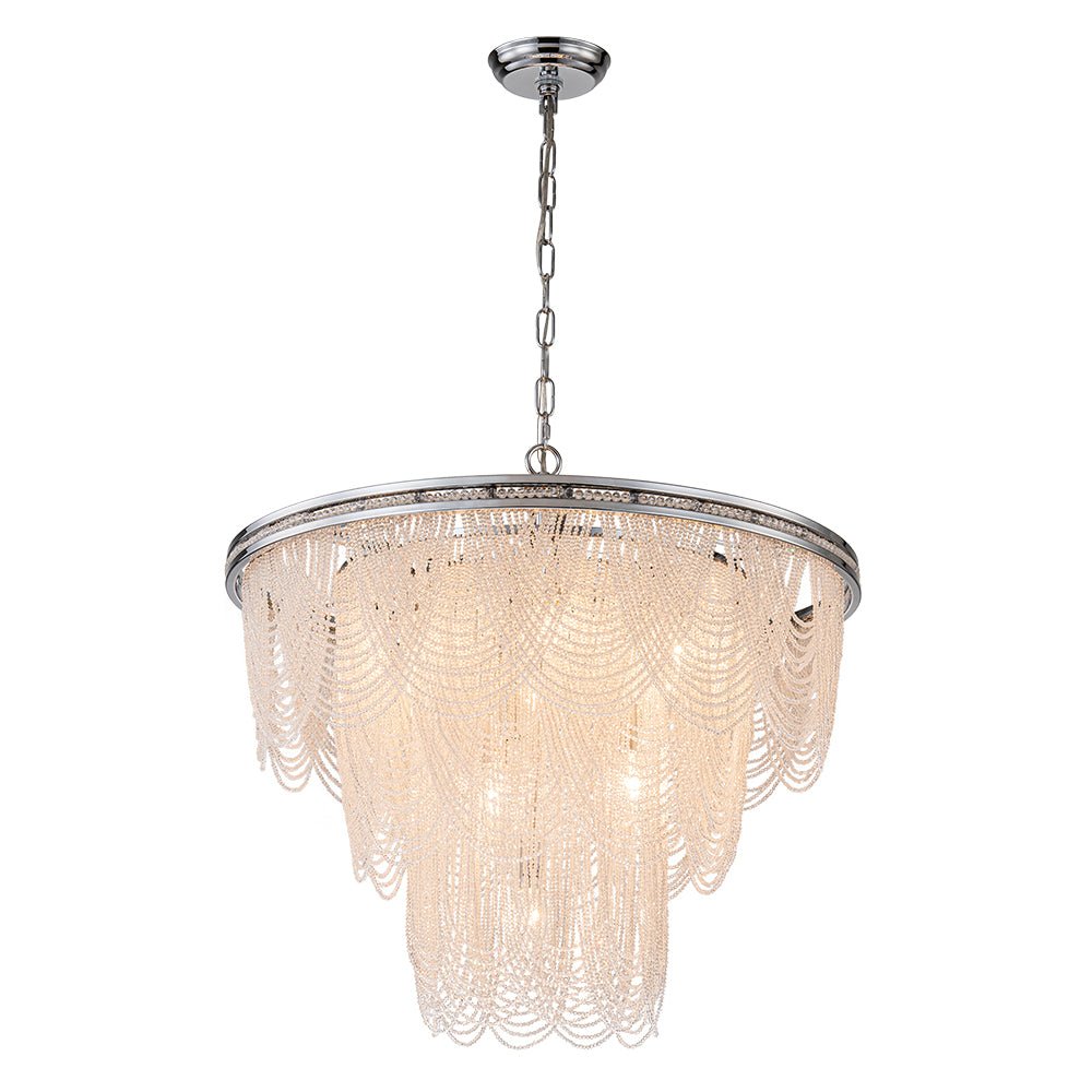 Chrome Glam 10-Light Tiered Crystal Bead Round Chandelier