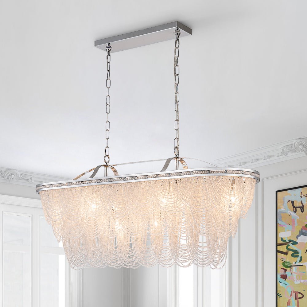 Chrome Luxe 8-Light Tiered Crystal Bead Island Chandelier