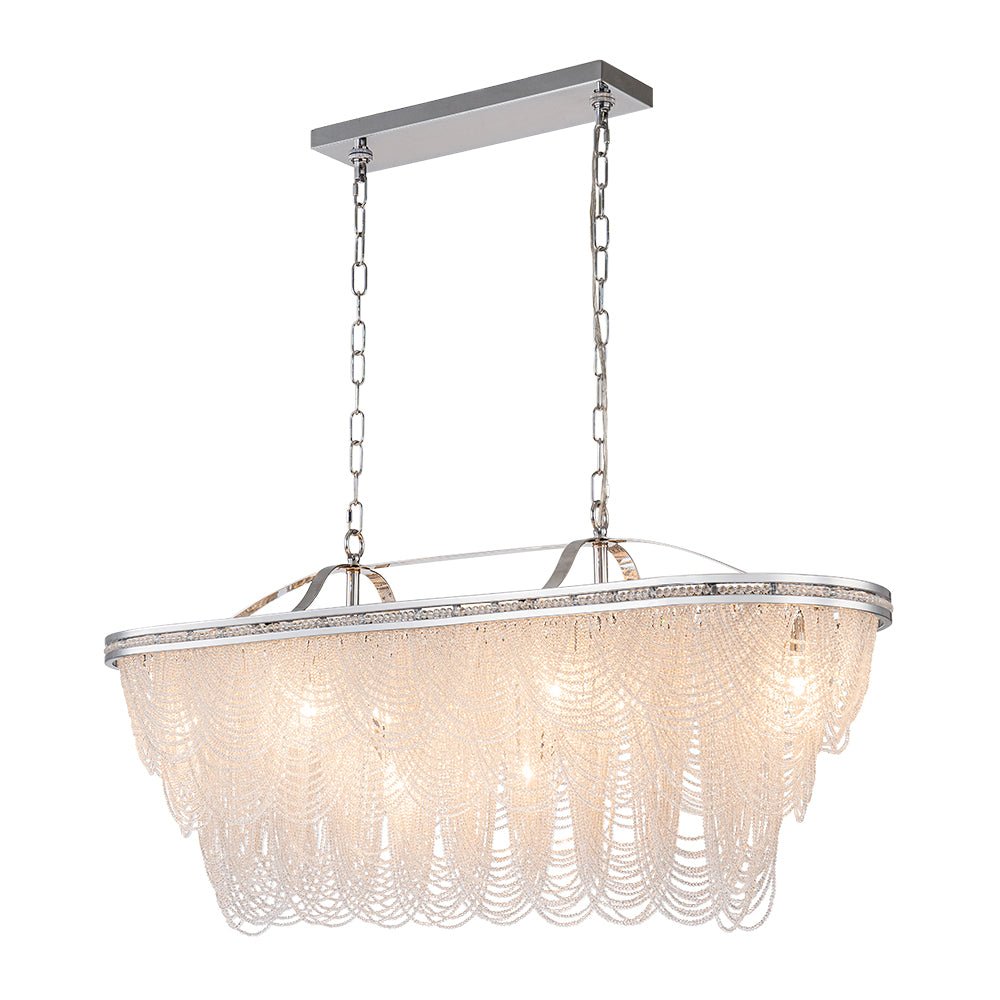 Chrome Luxe 8-Light Tiered Crystal Bead Island Chandelier