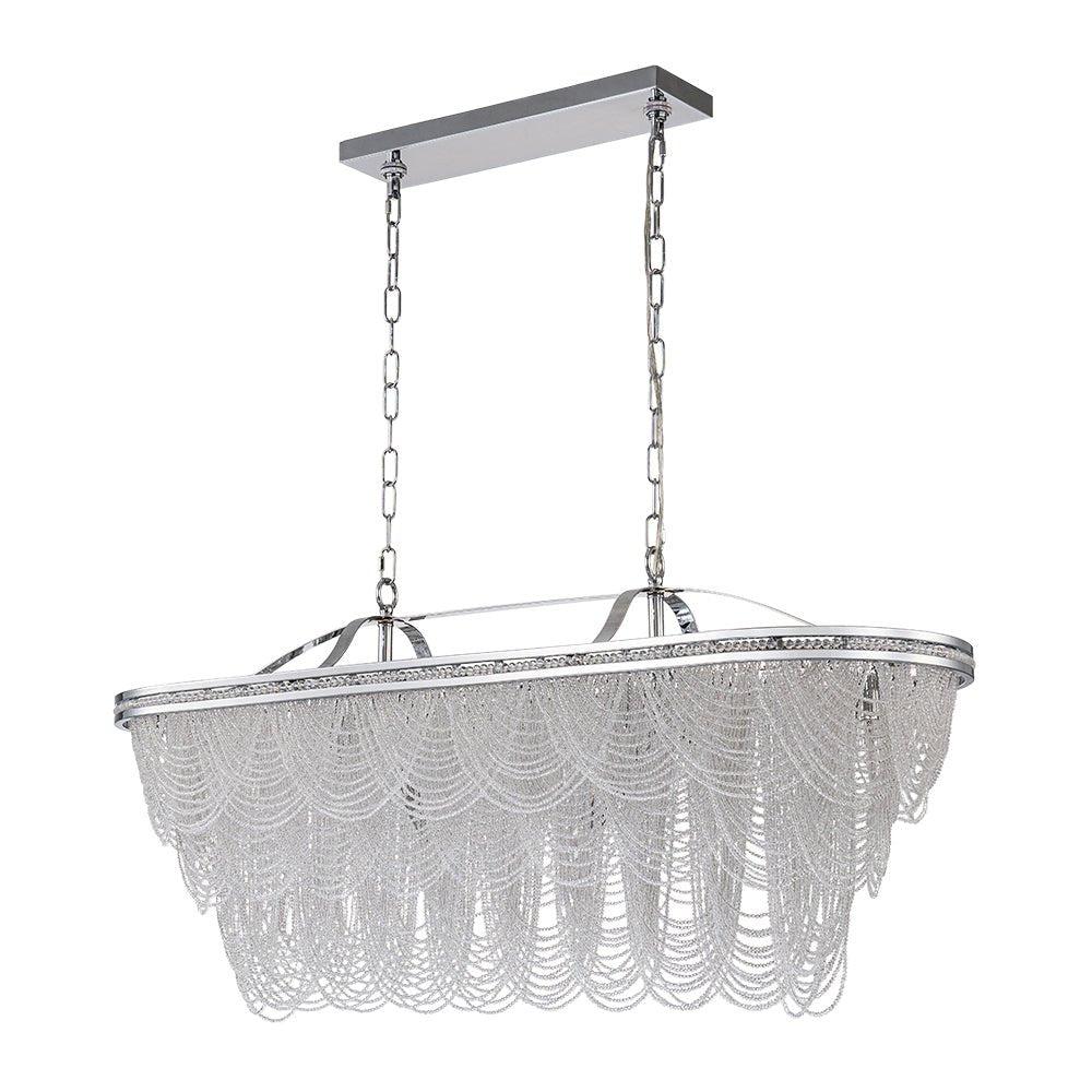 Chrome Luxe 8-Light Tiered Crystal Bead Island Chandelier