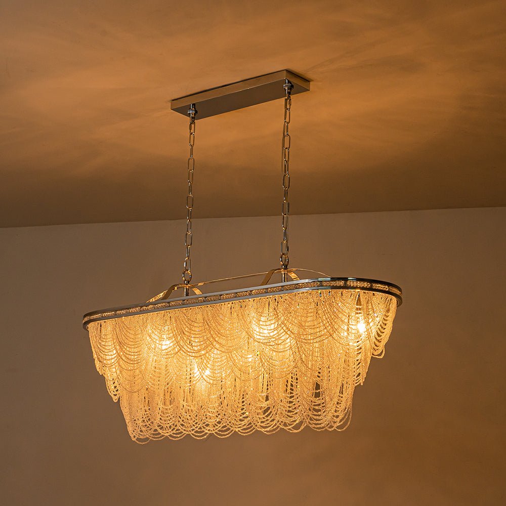 Chrome Luxe 8-Light Tiered Crystal Bead Island Chandelier