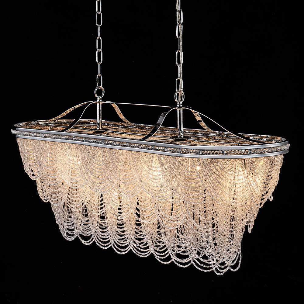 Chrome Luxe 8-Light Tiered Crystal Bead Island Chandelier