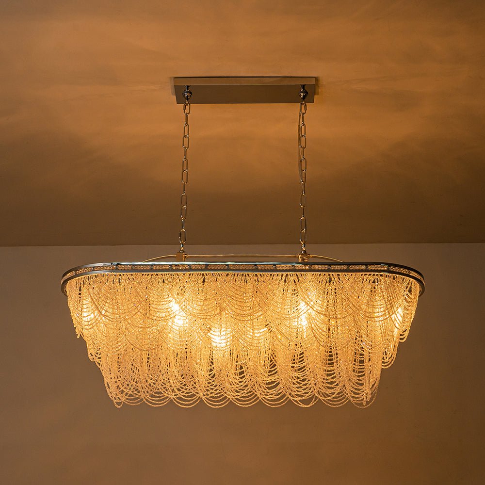 Chrome Luxe 8-Light Tiered Crystal Bead Island Chandelier