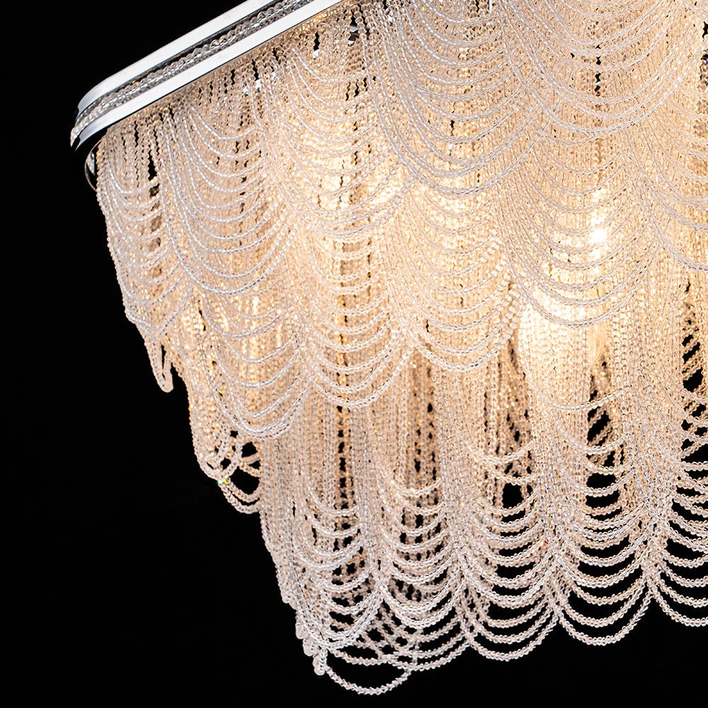 Chrome Luxe 8-Light Tiered Crystal Bead Island Chandelier