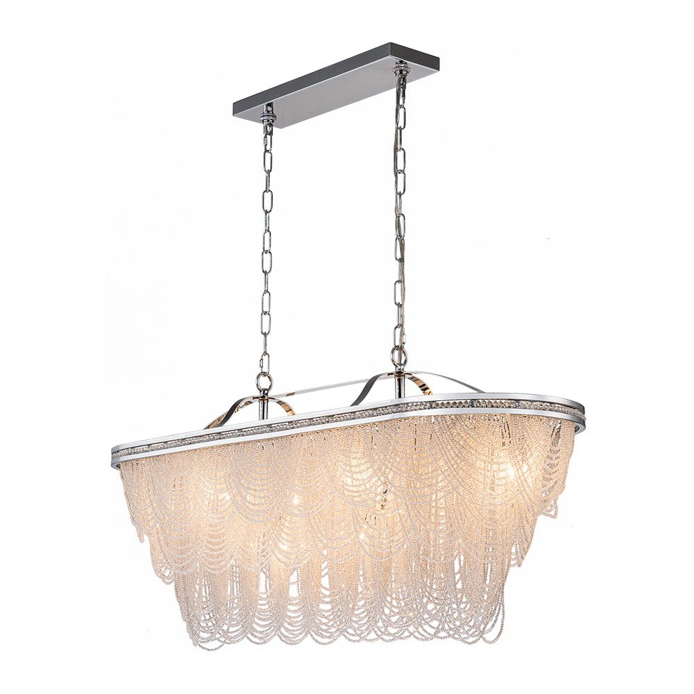 Chrome Luxe 8-Light Tiered Crystal Bead Island Chandelier