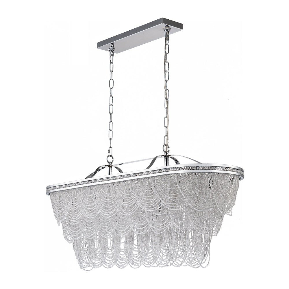 Chrome Luxe 8-Light Tiered Crystal Bead Island Chandelier