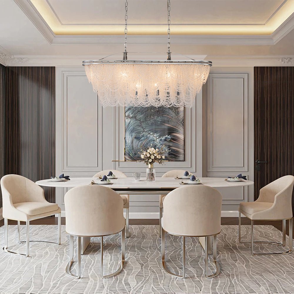 Chrome Luxe 8-Light Tiered Crystal Bead Island Chandelier
