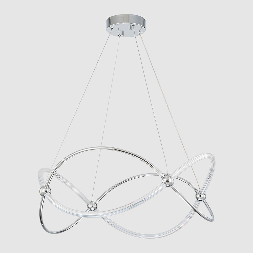 Chrome Twisted Weave Ribbon Warm LED Pendant Chandelier