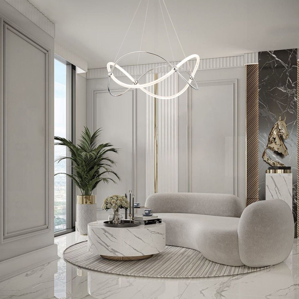 Chrome Twisted Weave Ribbon Warm LED Pendant Chandelier