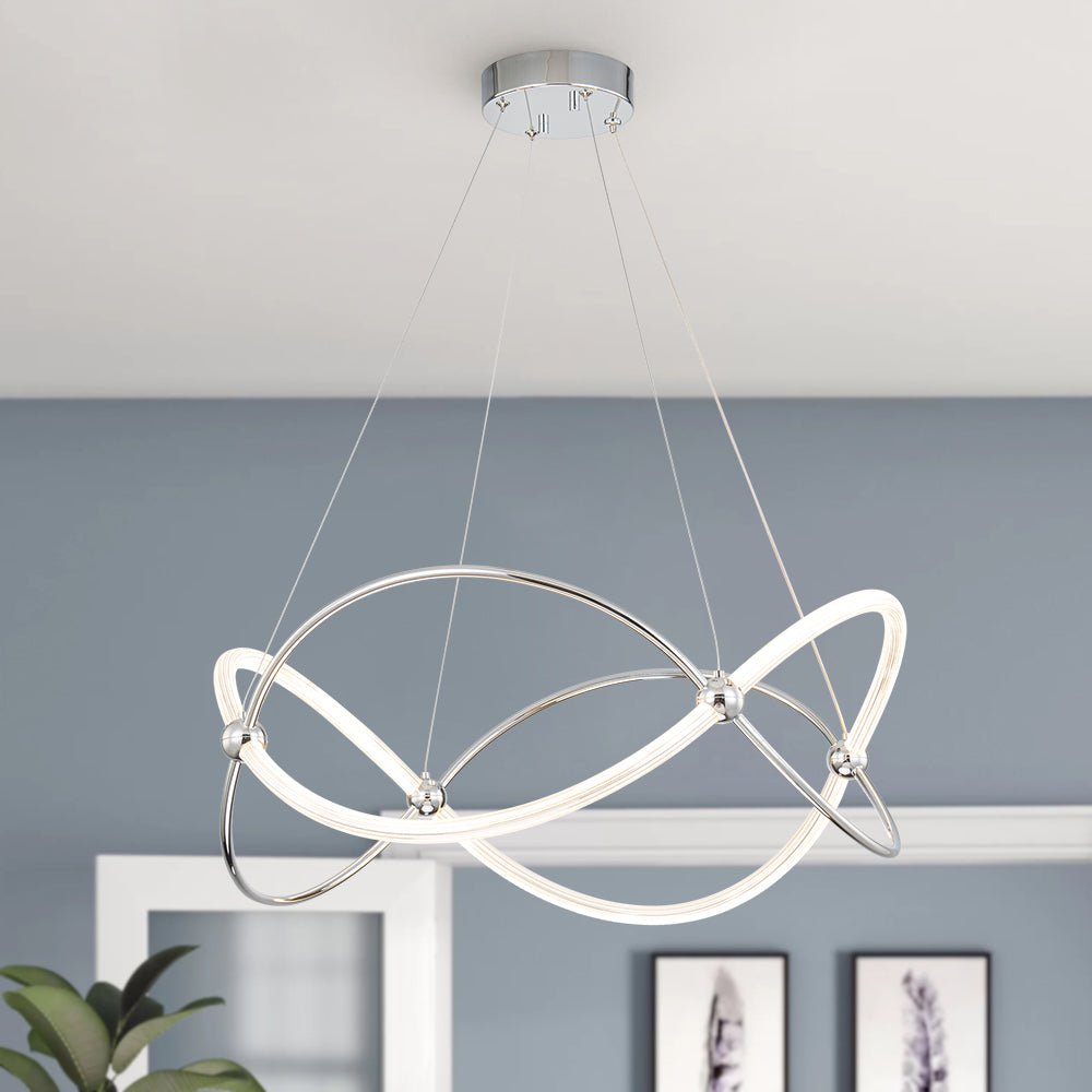 Chrome Twisted Weave Ribbon Warm LED Pendant Chandelier