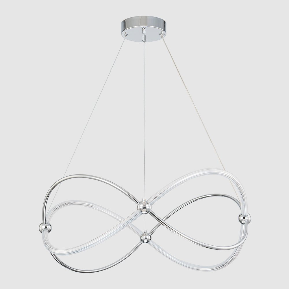 Chrome Twisted Weave Ribbon Warm LED Pendant Chandelier