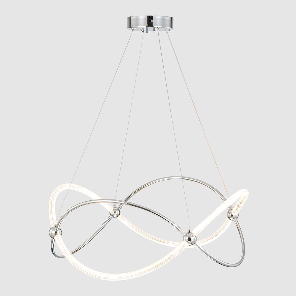 Chrome Twisted Weave Ribbon Warm LED Pendant Chandelier