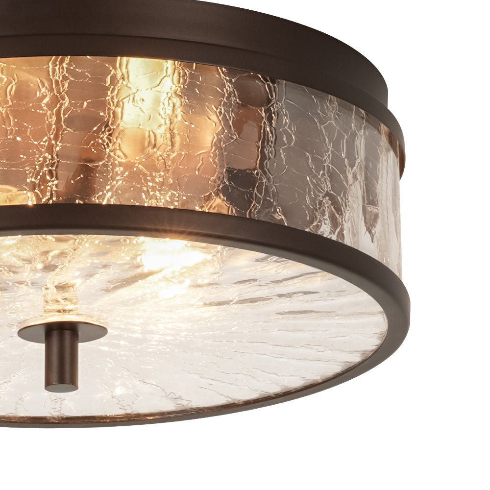 Clear Crackled Glass Drum Flush Mount Light