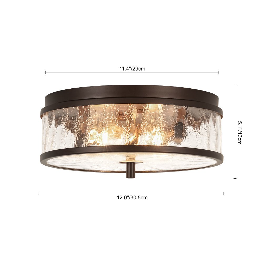 Clear Crackled Glass Drum Flush Mount Light