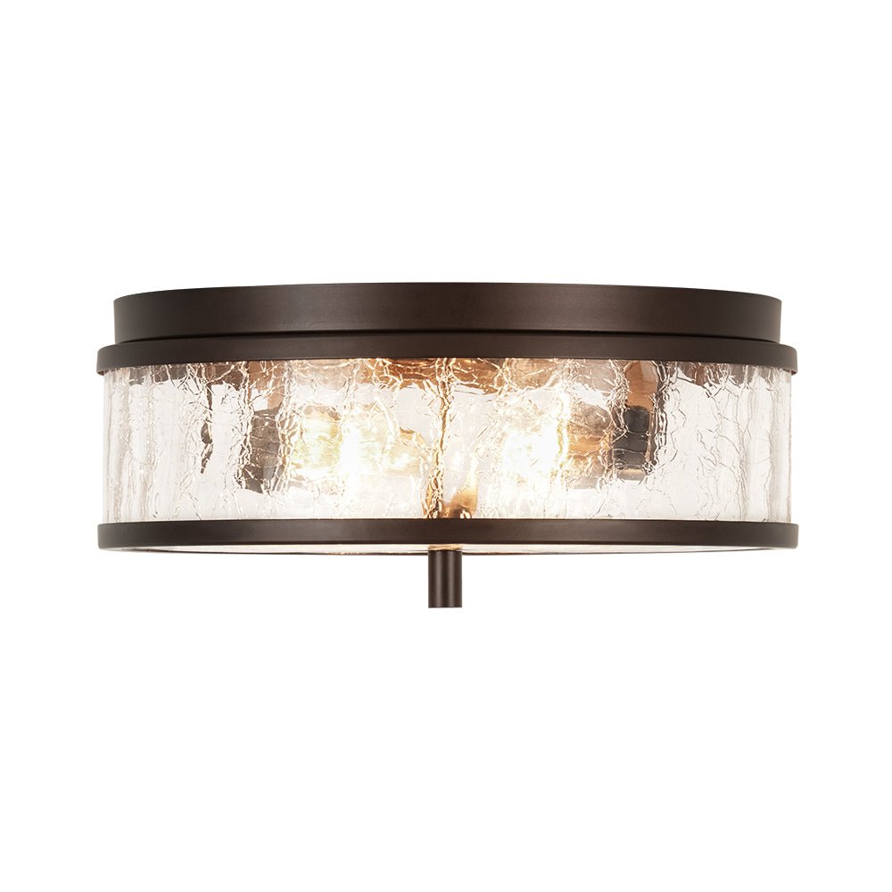 Clear Crackled Glass Drum Flush Mount Light
