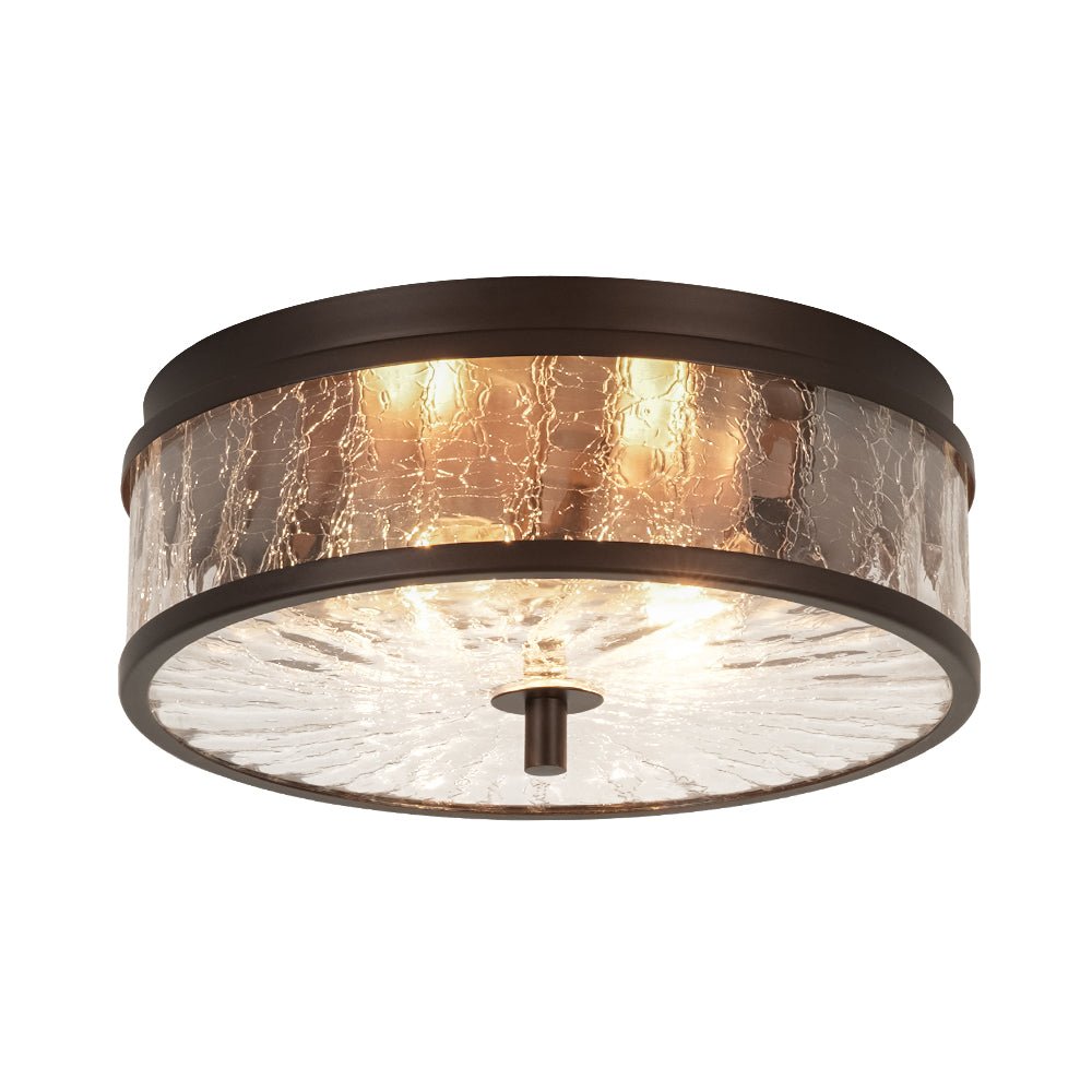 Clear Crackled Glass Drum Flush Mount Light