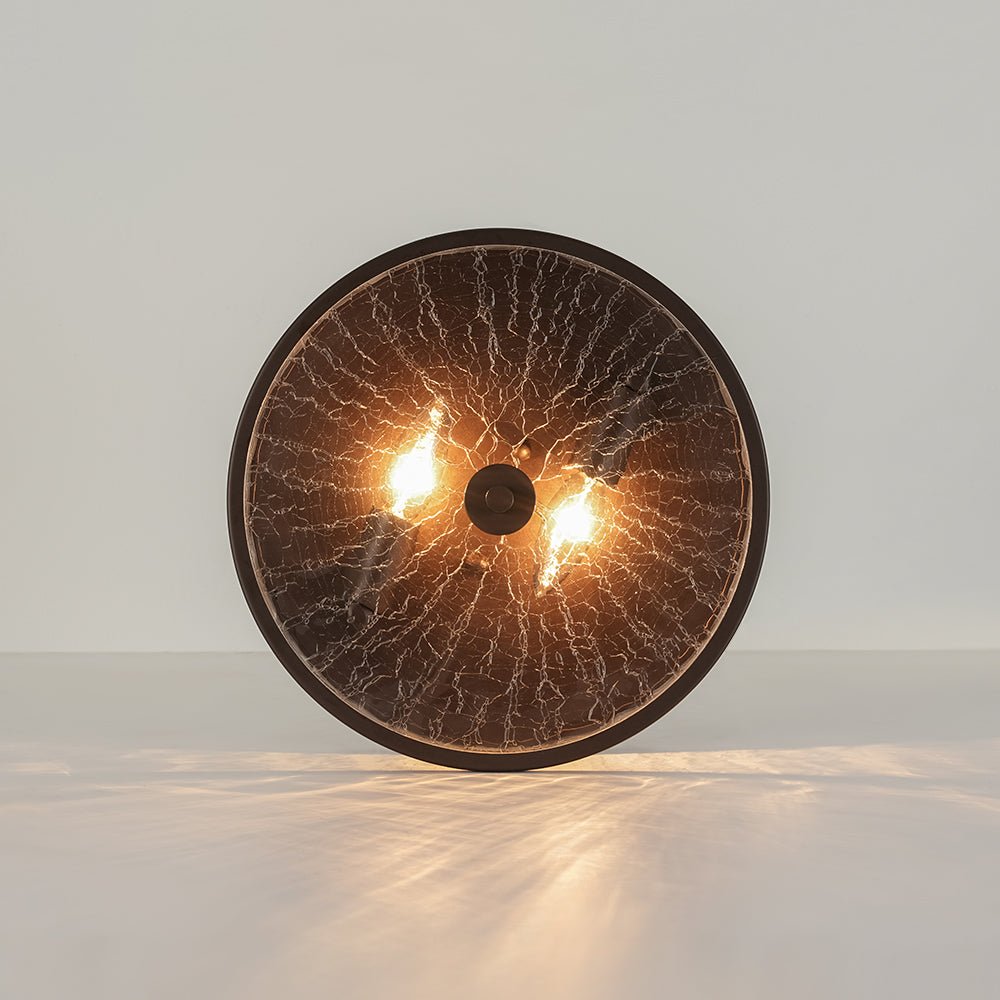Clear Crackled Glass Drum Flush Mount Light