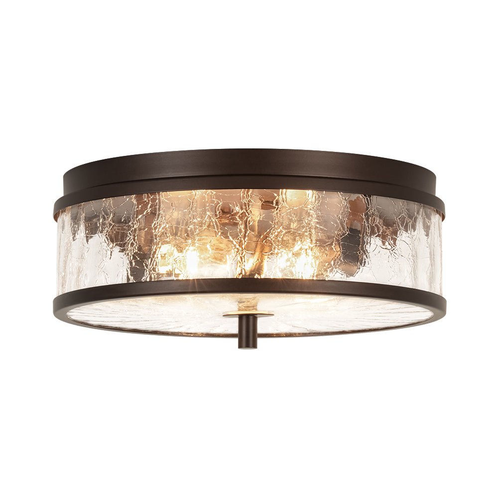 Clear Crackled Glass Drum Flush Mount Light