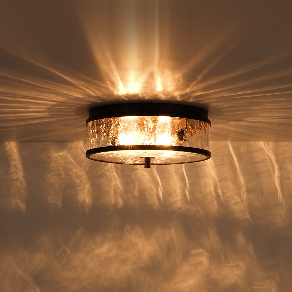 Clear Crackled Glass Drum Flush Mount Light
