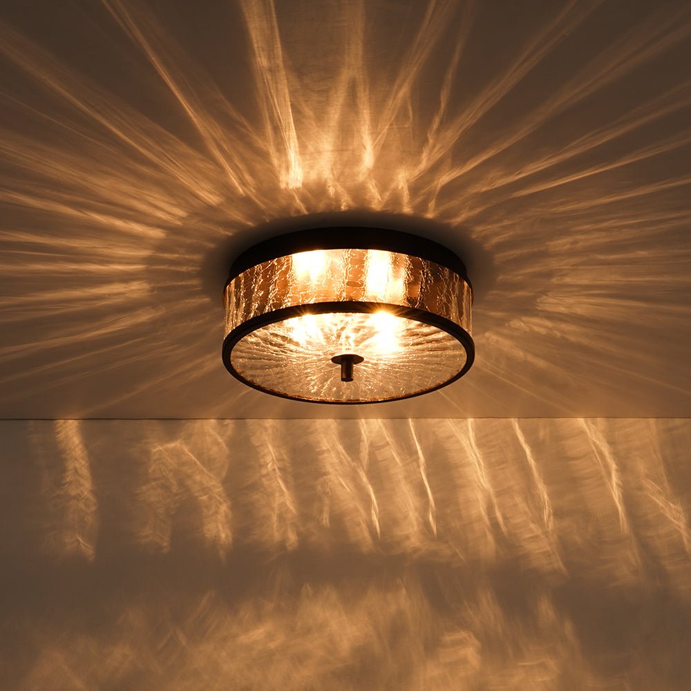 Clear Crackled Glass Drum Flush Mount Light