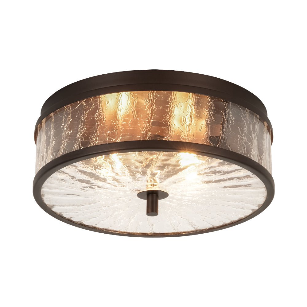 Clear Crackled Glass Drum Flush Mount Light