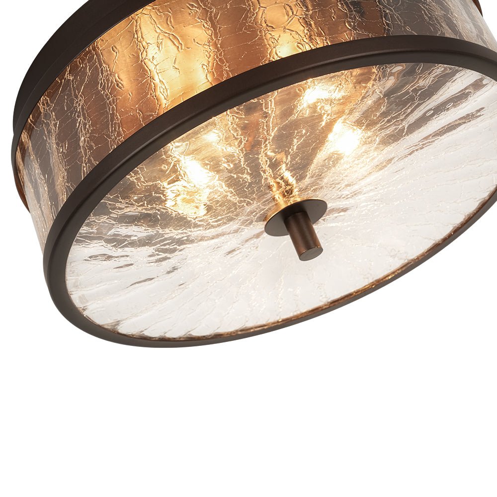 Clear Crackled Glass Drum Flush Mount Light