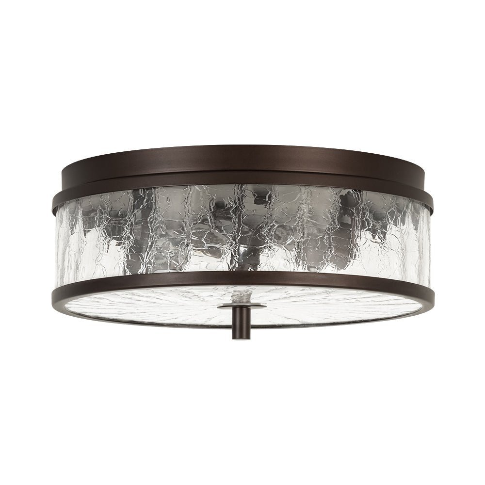 Clear Crackled Glass Drum Flush Mount Light