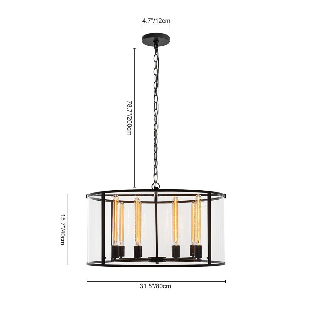 Clear Glass Black Manor Iron Drum Lantern Chandelier