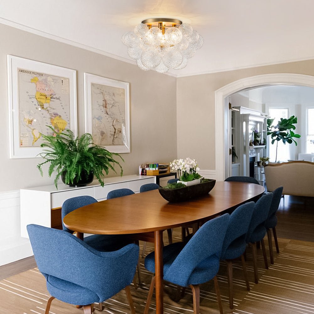 Cluster Rippled Glass Bubble Round Semi Flush Chandelier
