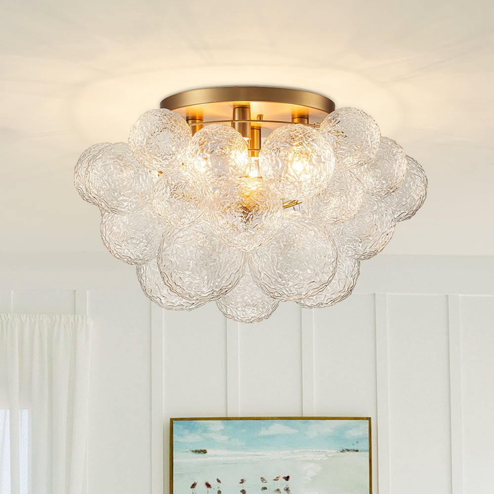 Cluster Rippled Glass Bubble Round Semi Flush Chandelier